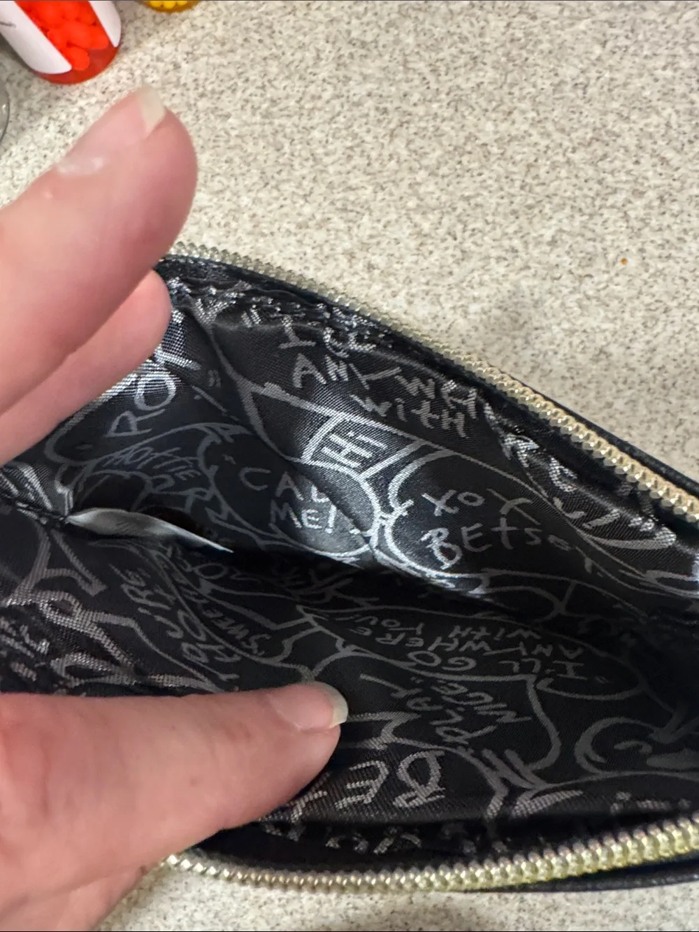 Betsey Johnson Black Wristlet Clutch with Gold Accents